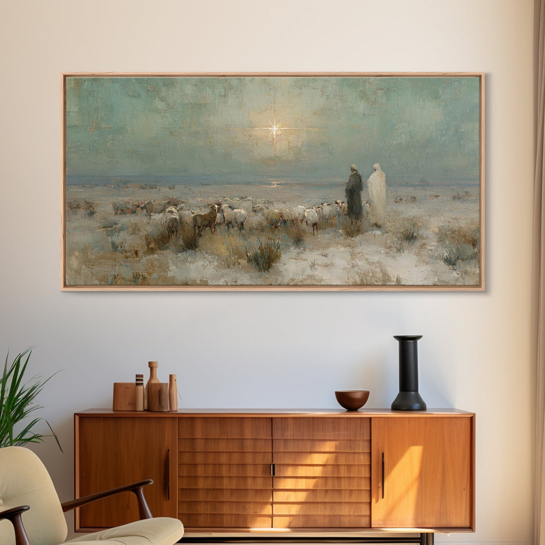Shepherds And Glory , Framed Canvas Print, Christian Art Canvas, Christian Wall Art, Christian Christmas Art, Christmas Decor, Jesus Painti