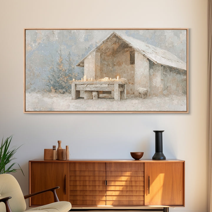 Silent Manger Light – Framed Canvas Print – Christian Wall Art – Christian Art Canvas – Christmas Art – Vintage Christmas Art – Christian D