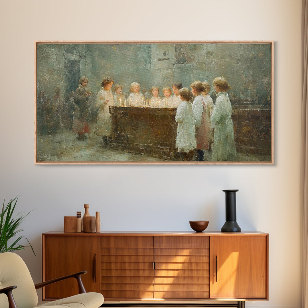 Little Lights Gathered – Framed Canvas Print – Christian Christmas Art – Christmas Wall Art – Christian Art Print – Vintage Christmas Art –