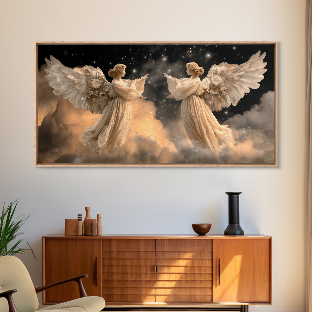 Starlit Guardians – Framed Canvas Print – Christian Art Painting – Christian Wall Art – Moody Christian Art – Christian Art Canvas – Christ