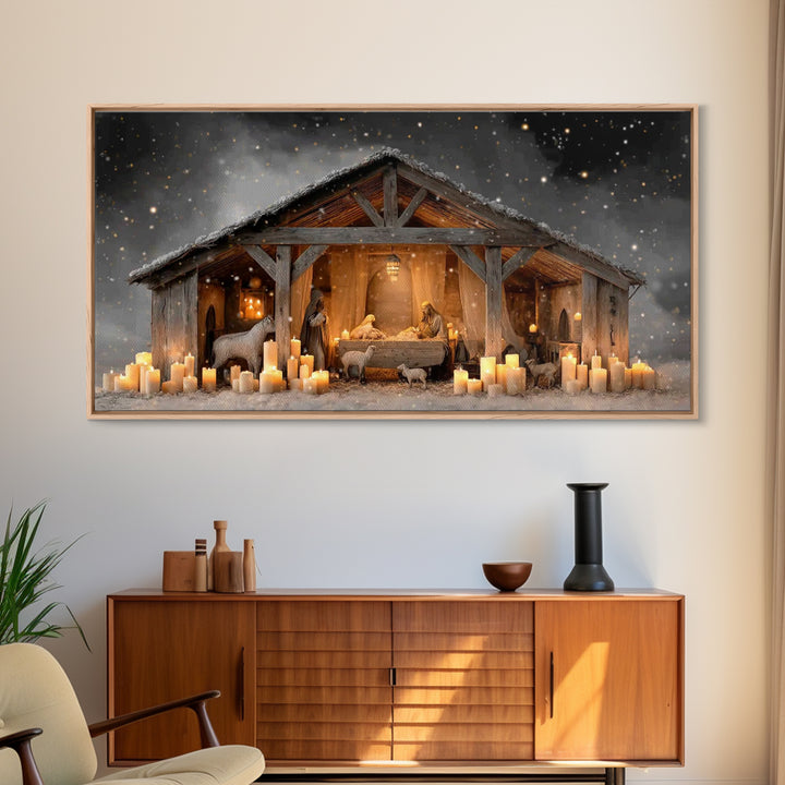 Nativity Night Peace, Framed Canvas Print, Christian Christmas Art, Christian Wall Art, Jesus Christmas Art, Christian Art Canvas, Christma