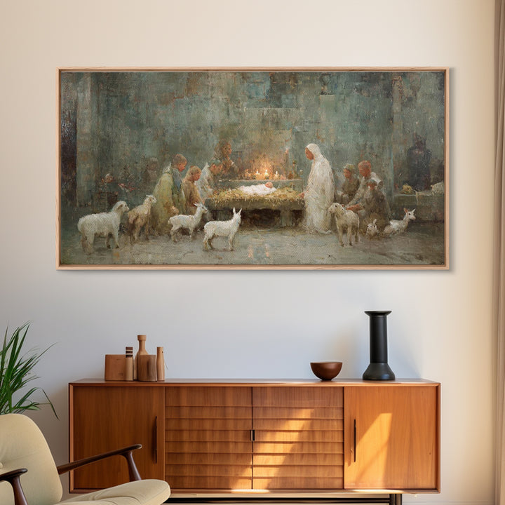 Shepherds At Dawn, Framed Canvas Print, Christian Wall Art, Christian Art Canvas, Jesus Painting, Christian Christmas Art, Christian Art