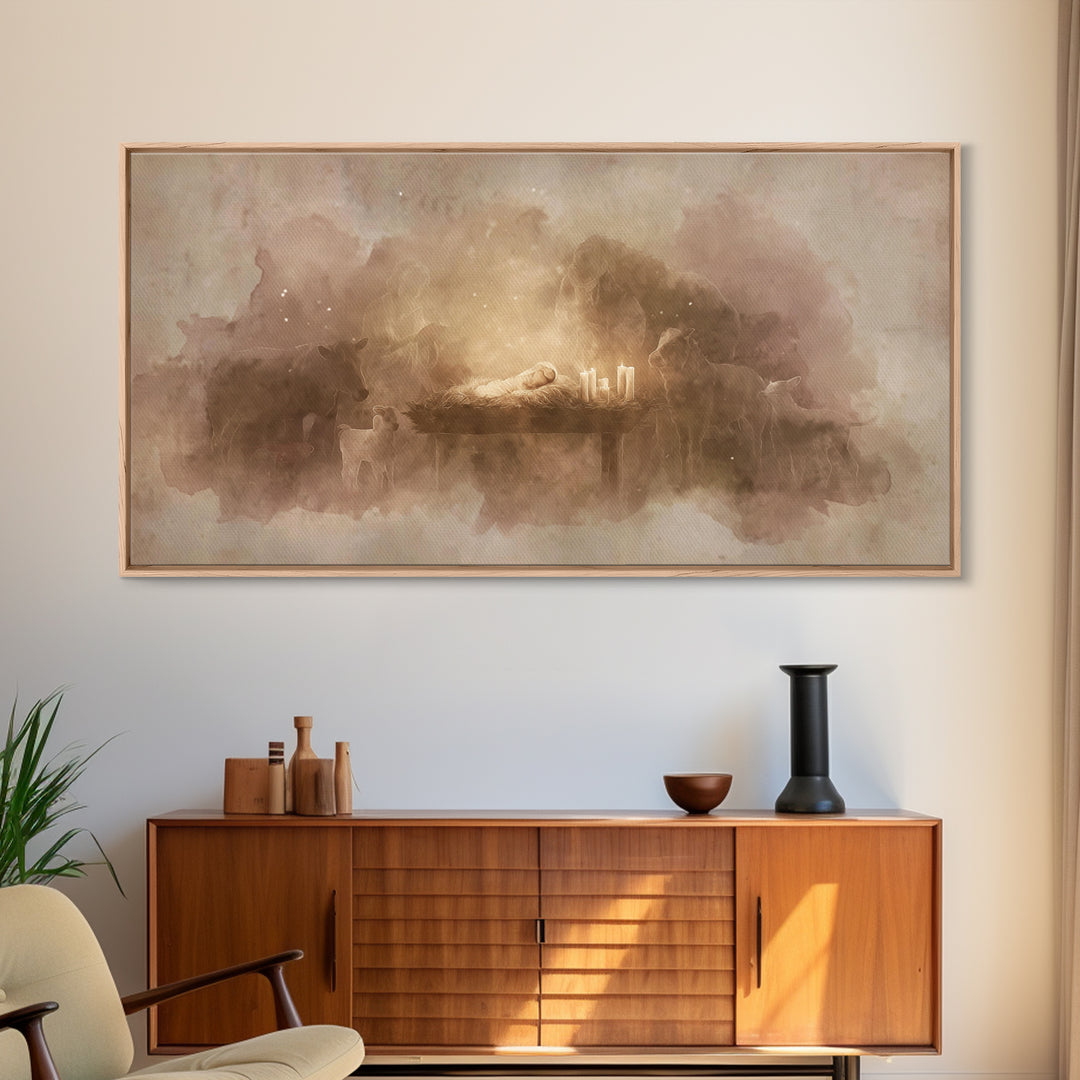 Silent Manger Light – Framed Canvas Print – Christian Art Canvas – Christian Christmas Art – Jesus Painting – Christmas Art – Christian Art
