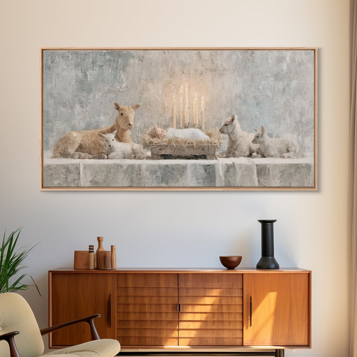 Heavenly Manger Light | Framed Canvas Print | Jesus Painting | Christian Art Canvas | Christian Christmas Art | Christian Wall Art