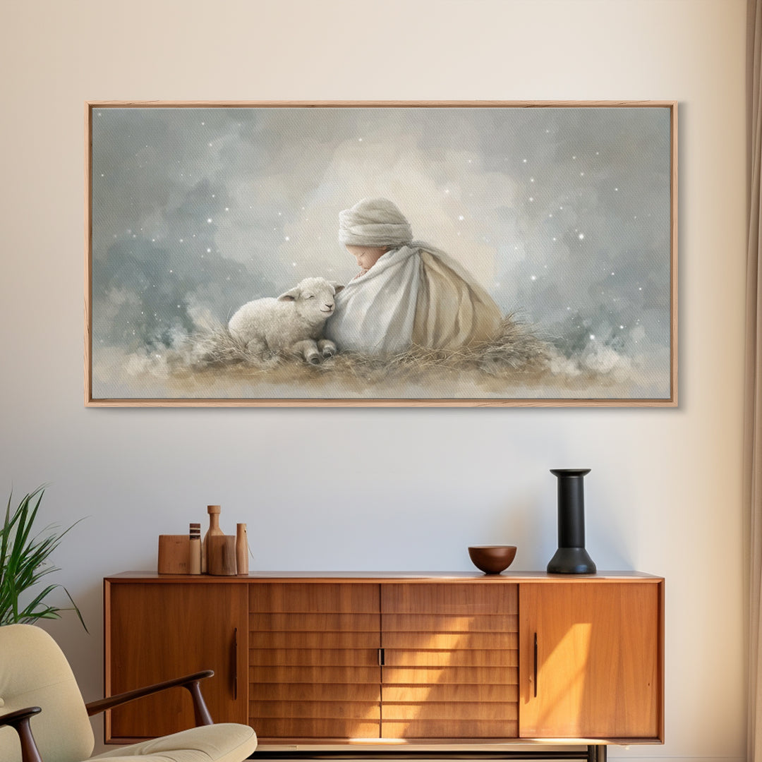 Blessed Night Watch, Framed Canvas Print, Christian Christmas Art, Christian Wall Art, Christian Art Canvas, Jesus Painting, Christmas Art