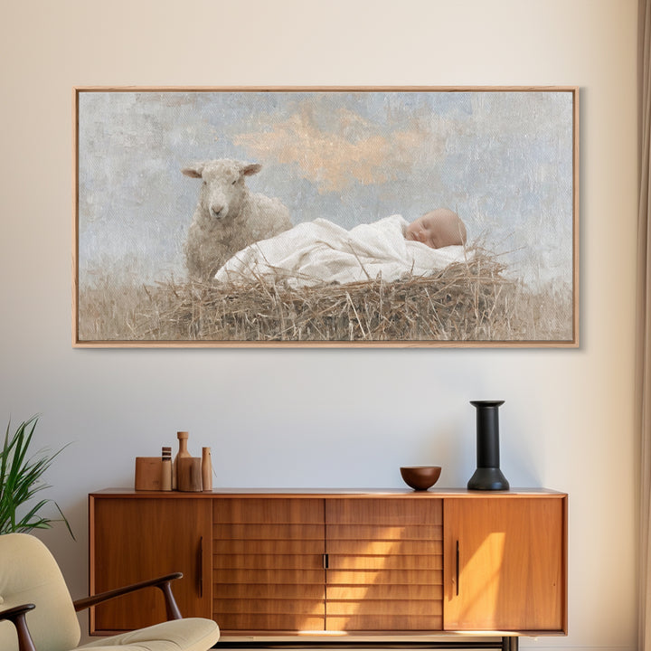 Little Lamb Grace – Framed Canvas Print – Christian Art Canvas – Jesus Painting – Christian Christmas Art – Christian Wall Art – Canvas
