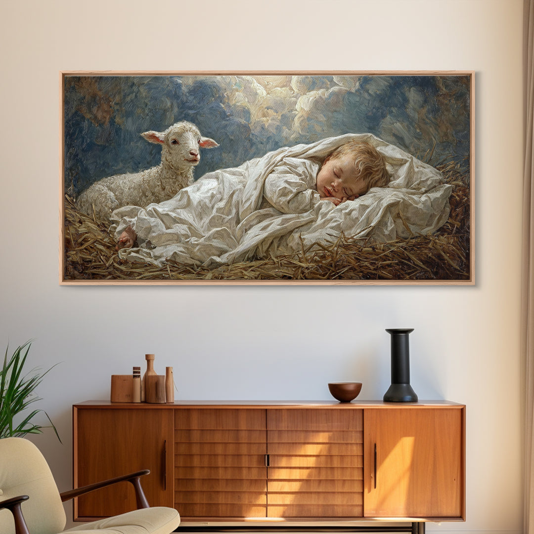 Peaceful Cradle Sky | Framed Canvas Print | Christian Wall Art | Jesus Painting | Christian Art Canvas | Christian Christmas Art