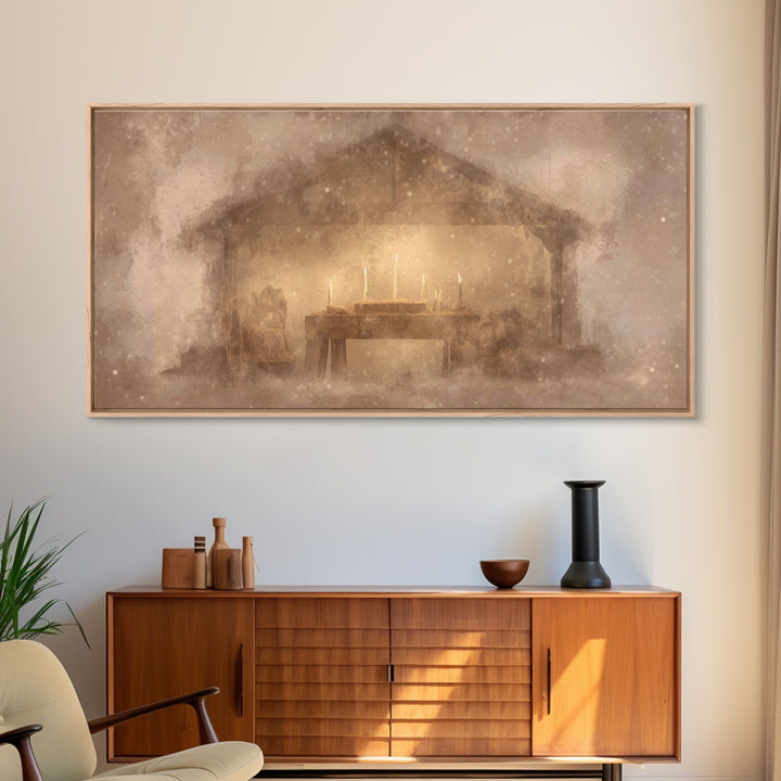 Bethlehem Shelter Calm – Framed Canvas Print – Christian Art Canvas – Christian Christmas Art – Christmas Wall Art – Christian Decor – Subt