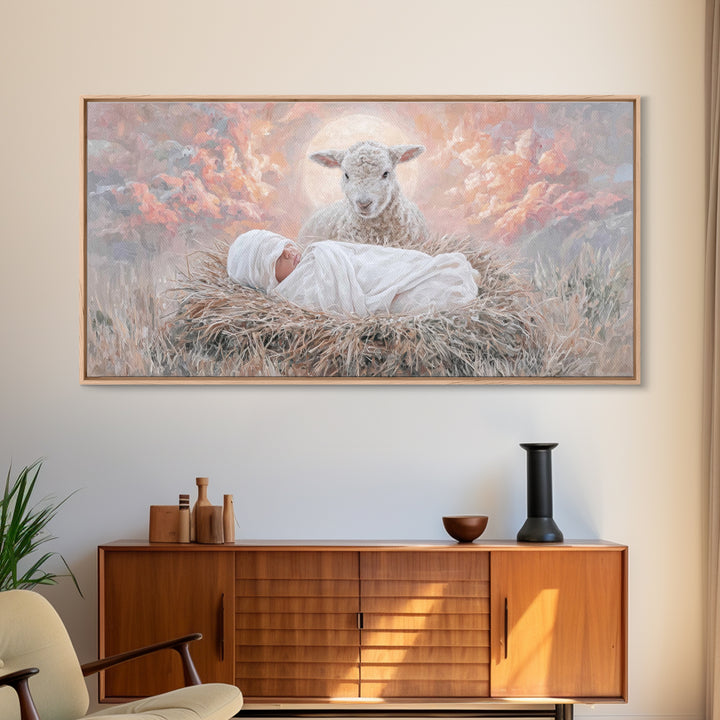 Holy Morning Light, Framed Canvas Print, Christian Art Canvas, Jesus Painting, Christian Wall Art, Christian Christmas Art, Christmas Art