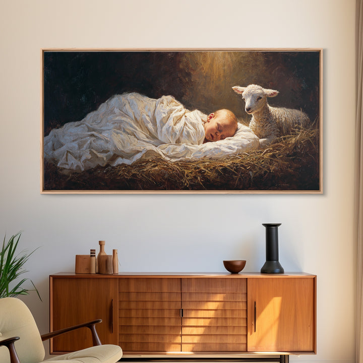 Silent Manger Light | Framed Canvas Print | Christian Art Canvas | Christmas Wall Art | Jesus Painting | Modern Christian Art | Christian G