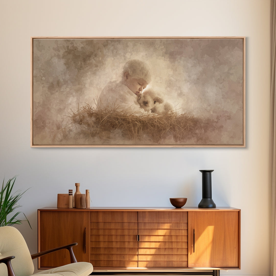 Divine Cradle Peace, Framed Canvas Print, Christian Christmas Art, Christian Wall Art, Jesus Painting, Christian Art Canvas, Christmas Deco