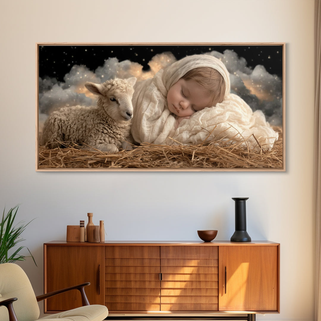Starry Manger Grace | Framed Canvas Print | Christian Wall Art | Christian Art Canvas | Jesus Christmas Art | Christmas Art Work | Christia