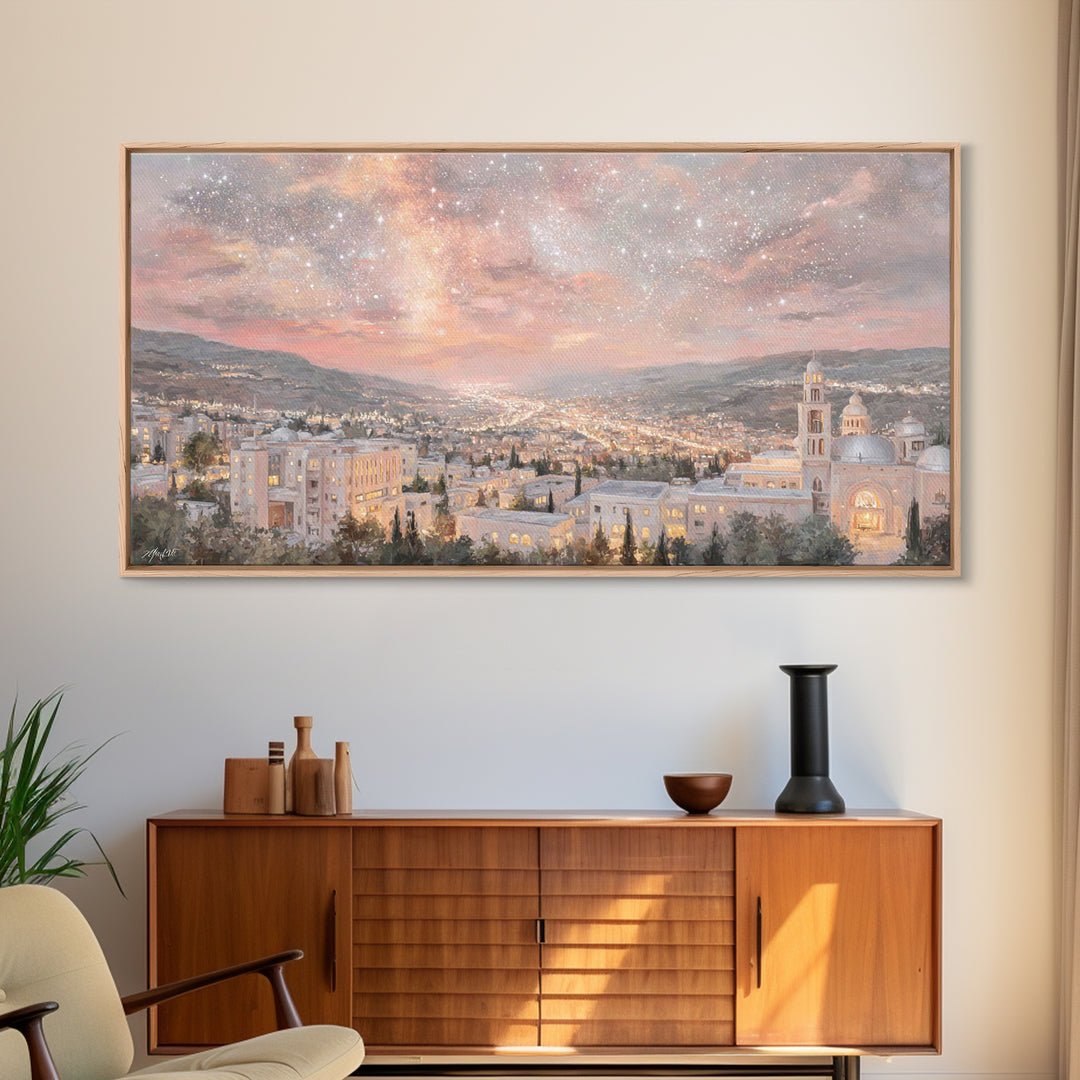 City of Promise, Framed Canvas Print, Christian Wall Art, Christian Art Canvas, Christmas Art Prints, Christian Christmas Decor, Modern Chr