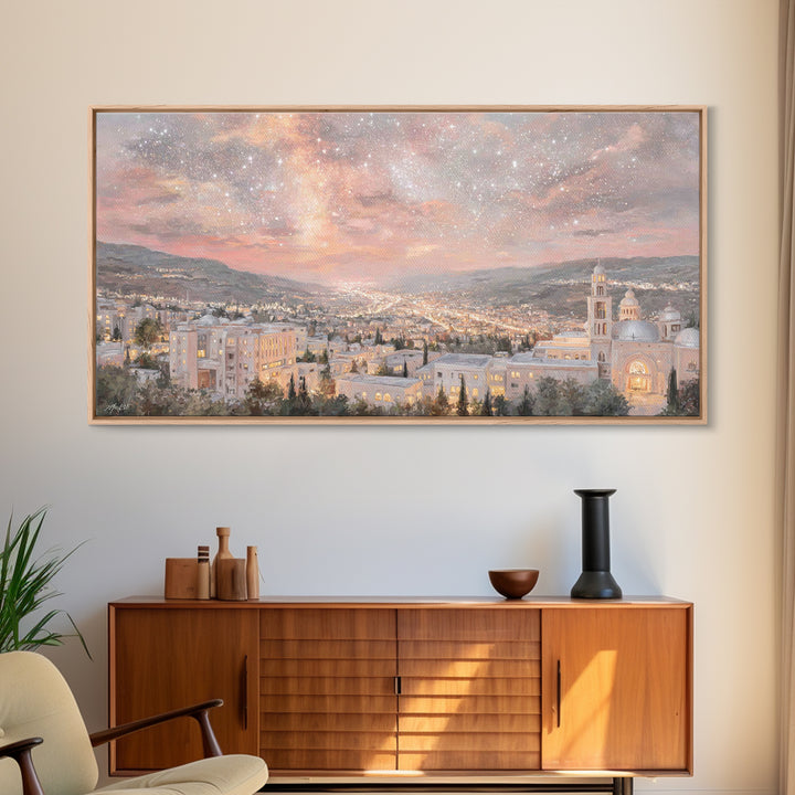 City of Promise, Framed Canvas Print, Christian Wall Art, Christian Art Canvas, Christmas Art Prints, Christian Christmas Decor, Modern Chr