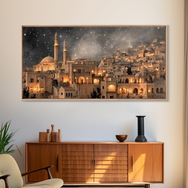 Holy Night Skyline | Framed Canvas Print | Christian Art Canvas | Christmas Wall Art | Christian Christmas Art | Vintage Christmas Art | Ch