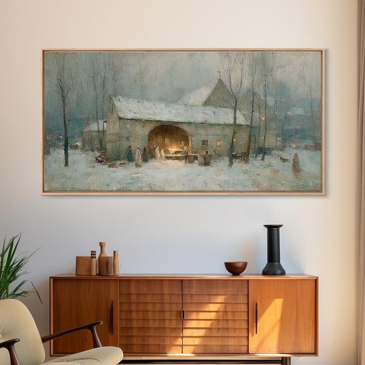 Snowbound Gathering Light | Framed Canvas Print | Christmas Art | Christian Wall Art | Vintage Christmas Art | Christian Art Canvas | Chris
