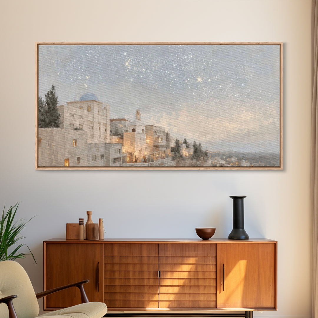 Dawn Over Bethlehem, Framed Canvas Print, Christian Wall Art, Christian Christmas Art, Christian Art Canvas, Christmas Wall Art, Modern Chr