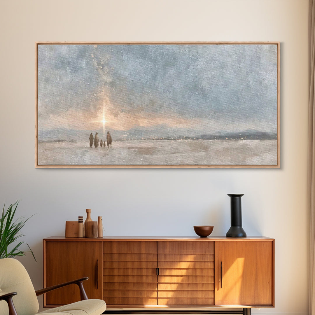 Starlit Pilgrimage | Framed Canvas Print | Christmas Art Prints | Christian Wall Art | Christian Art Canvas | Moody Christmas Art | Christi