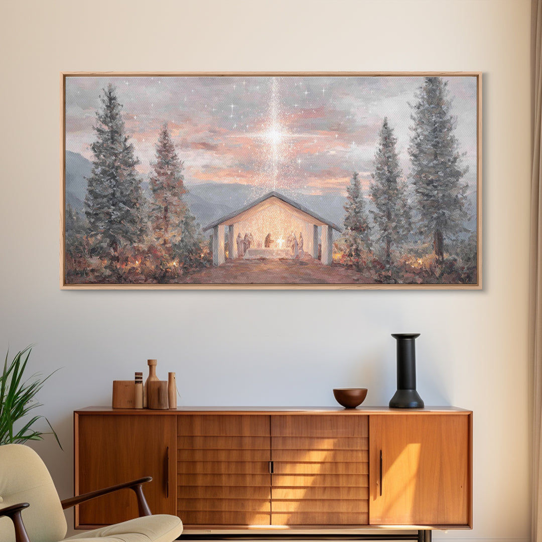 Nativity Light Rising – Framed Canvas Print – Christian Christmas Art – Christmas Wall Art – Christian Art Canvas – Christian Paintings – F