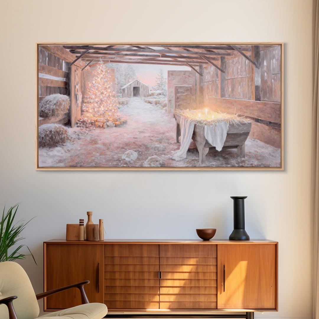 Manger Dawn Promise, Framed Canvas Print, Christian Christmas Art, Christian Art Canvas, Christmas Wall Art, Christian Wall Art, Christmas