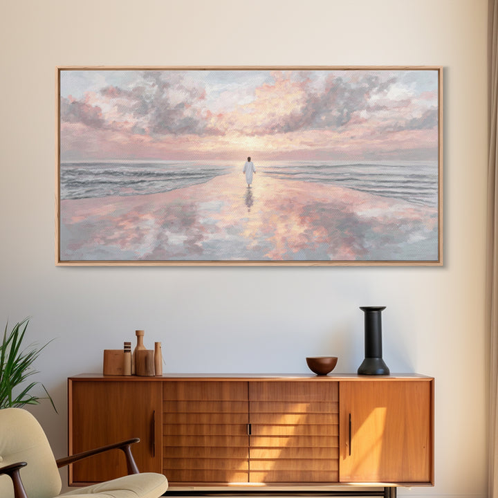 Heavenly Shore – Framed Canvas Print – Christian Wall Art – Large Jesus Painting – Christian Art Painting – Modern Christian Art – Christia