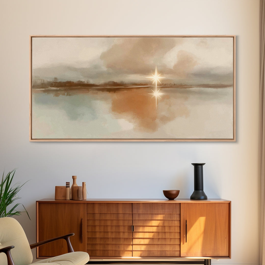 Star Over Stillness – Framed Canvas Print – Christian Art Canvas – Christian Wall Art – Minimalist Christian Art – Christmas Art – Christia