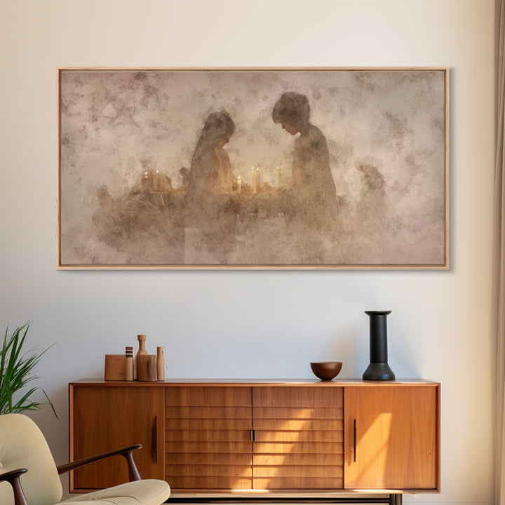 Holy Candle Prayer – Framed Canvas Print – Christian Art Canvas – Christian Wall Art – Moody Christmas Art – Christian Art Work – Christian
