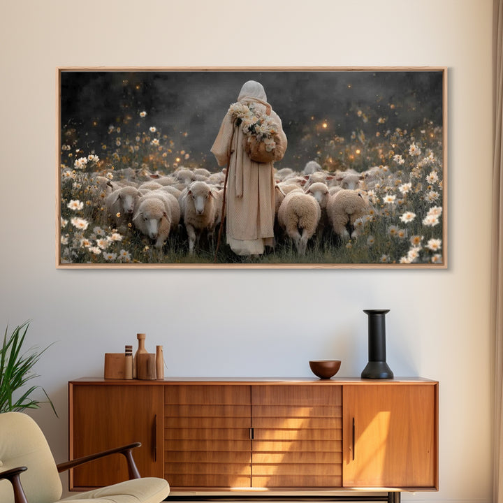 Floral Shepherd Grace – Framed Canvas Print – Christian Art Canvas – Jesus Painting – Christian Wall Art – Christian Art Gift – Christian C