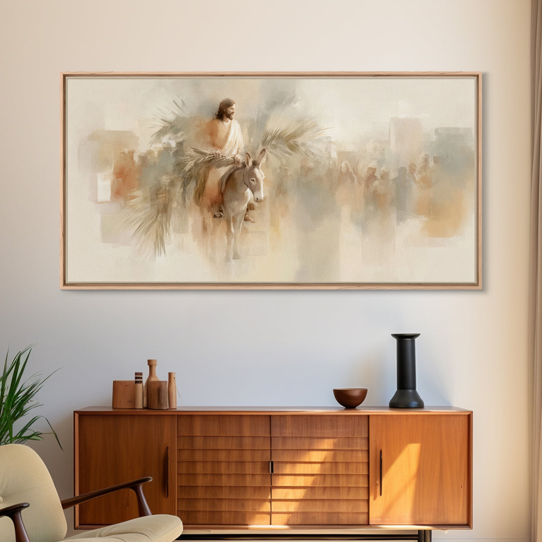 Palm Road Glory, Framed Canvas Print, Christian Wall Art, Jesus Painting, Christian Art Canvas, Christmas Art, Christian Gift Ideas