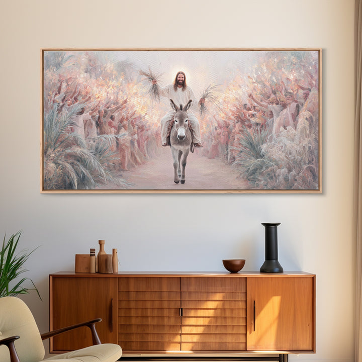 Palm Procession Joy, Framed Canvas Print, Christian Wall Art, Christian Art Canvas, Christian Gift, Christmas Art, Jesus Painting