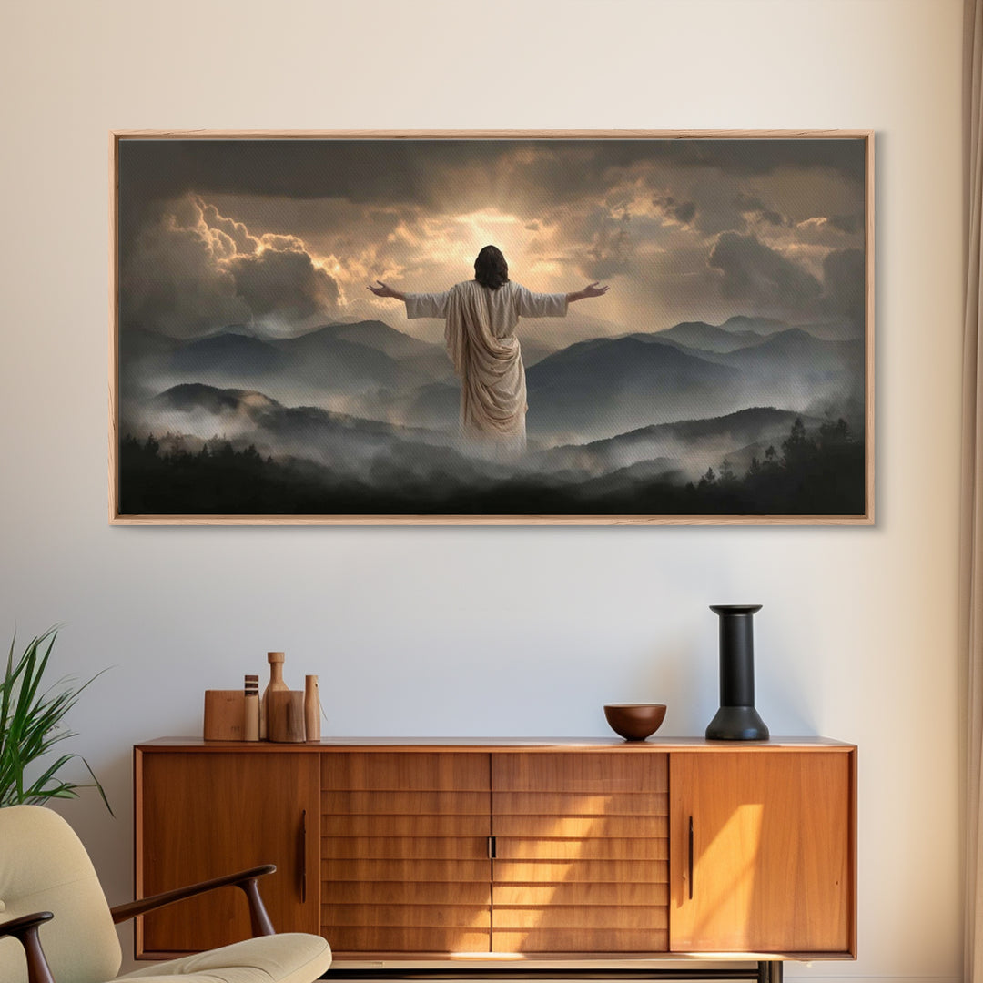 Mountain Glory Light - Framed Canvas Print - Christian Art Canvas - Christian Wall Art - Jesus Painting - Christian Gift - Christmas Art