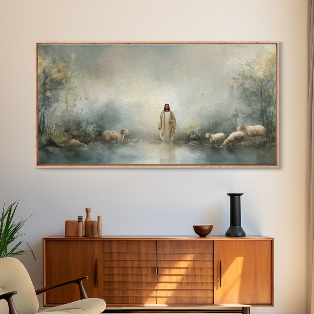 Twilight Shepherd | Framed Canvas Print | Christian Art Canvas | Jesus Painting | Christian Wall Art | Christian Painting | Christian Decor