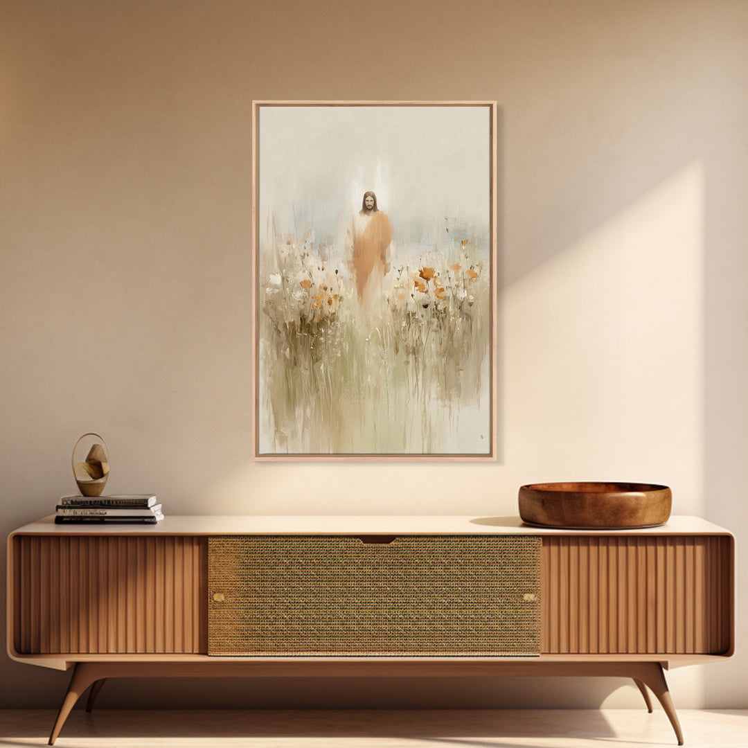 Flowers of His Mercy – Framed Canvas Print – Christian Art Canvas – Minimalist Christian Art – Jesus Painting – Christian Wall Art