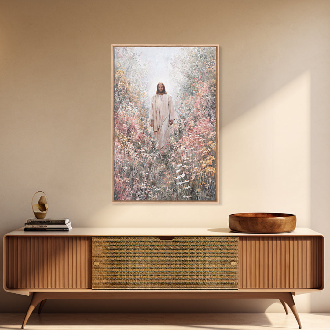 Radiant Garden Light | Framed Canvas Print | Christian Art Canvas | Jesus Painting | Modern Christian Art | Christian Wall Art | Christian