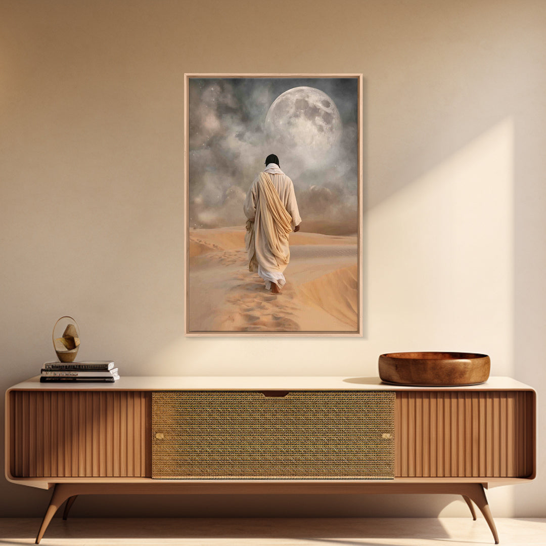 Silent Dawn Path – Framed Canvas Print – Jesus Painting – Christian Wall Art – Subtle Christian Art – Christian Art Canvas – Christian Gift