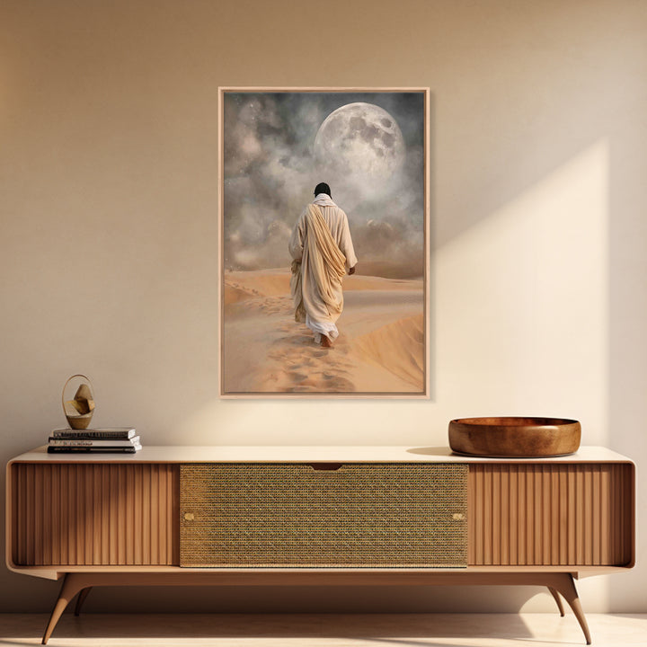 Silent Dawn Path – Framed Canvas Print – Jesus Painting – Christian Wall Art – Subtle Christian Art – Christian Art Canvas – Christian Gift
