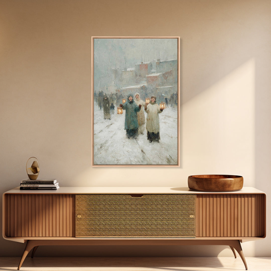 Snowy Companions – Framed Canvas Print – Christian Art Canvas – Christmas Wall Art – Christian Christmas Art – Christian Decor