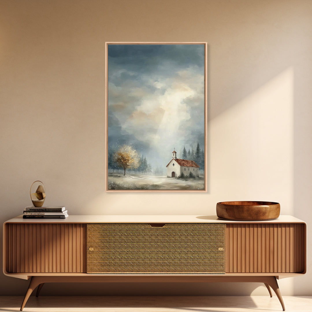 Mountain Chapel – Framed Canvas Print – Christian Art Canvas – Christian Wall Art – Christian Painting – Christian Decor
