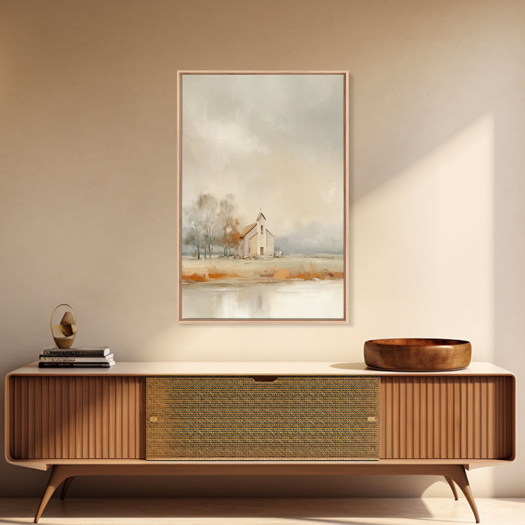 Autumn Chapel – Framed Canvas Print – Christian Wall Art – Christian Art Canvas – Christian Painting – Christian Decor