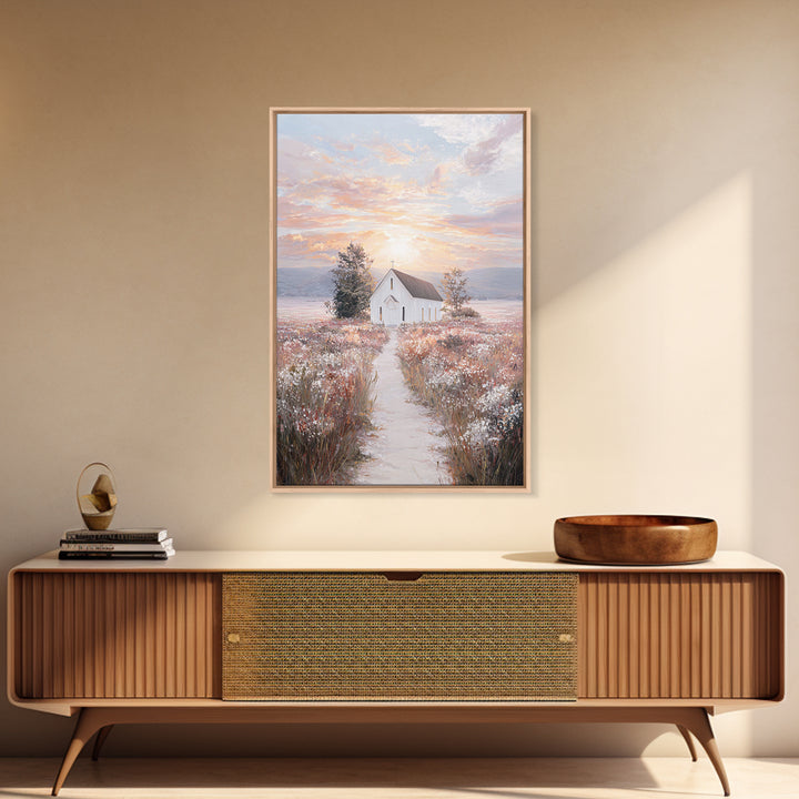 Sunrise Chapel – Framed Canvas Print – Christian Wall Art – Christian Art Canvas – Christian Painting – Christian Decor