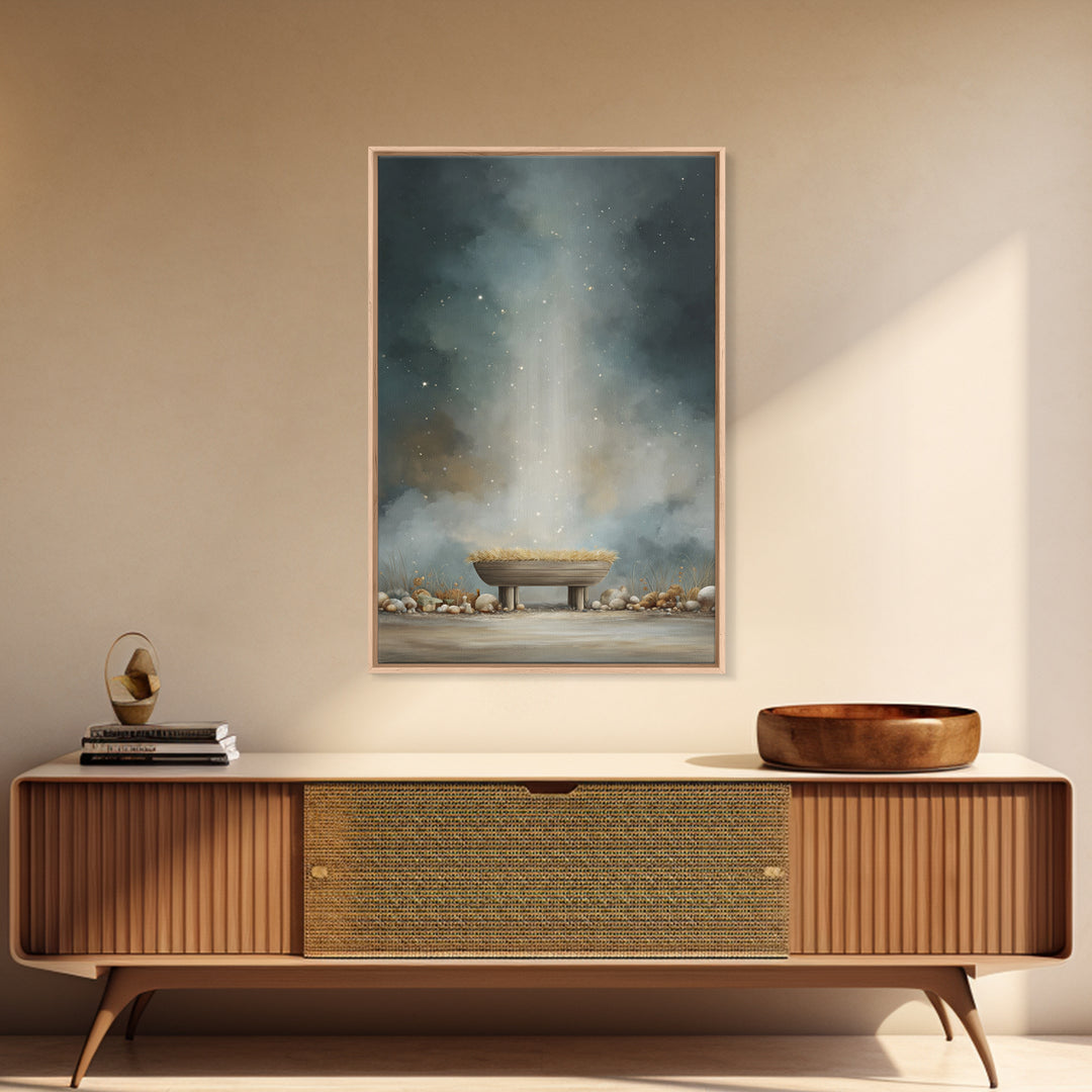 Holy Manger Light – Framed Canvas Print – Christian Wall Art – Christian Art Canvas – Christmas Art – Christian Christmas Art