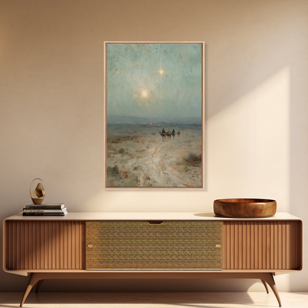 Desert Star Journey | Framed Canvas Print | Christian Art Print | Christian Wall Art | Vintage Christmas Art | Jesus Painting | Christian G