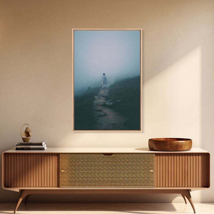 Misty Path – Framed Canvas Print – Christian Art Canvas – Jesus Painting – Christian Wall Art – Moody Christian Art – Christian Gift