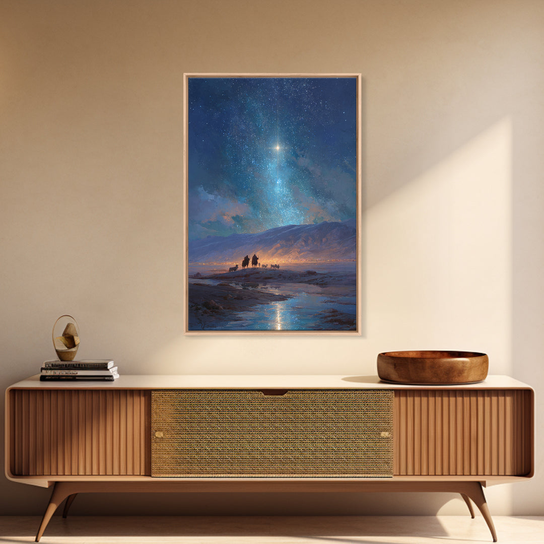 Heaven’s Beacon, Framed Canvas Print, Christmas Wall Art, Christian Art Canvas, Christian Christmas Art, Christian Decor, Retro Christmas A