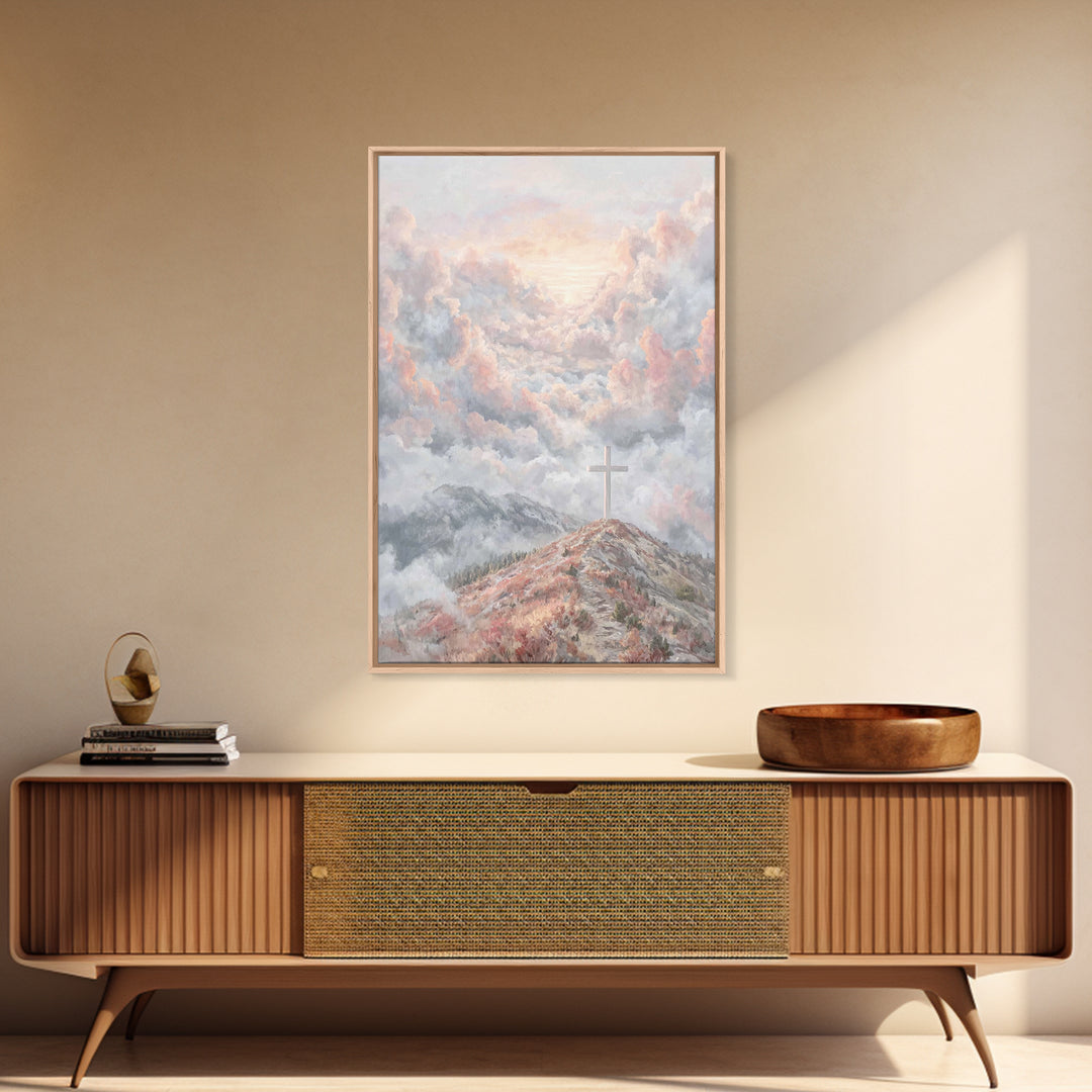 Heavenly Cross Peak – Framed Canvas Print – Christian Wall Art – Christian Art Print – Modern Christian Art – Christmas Art Prints – Christ
