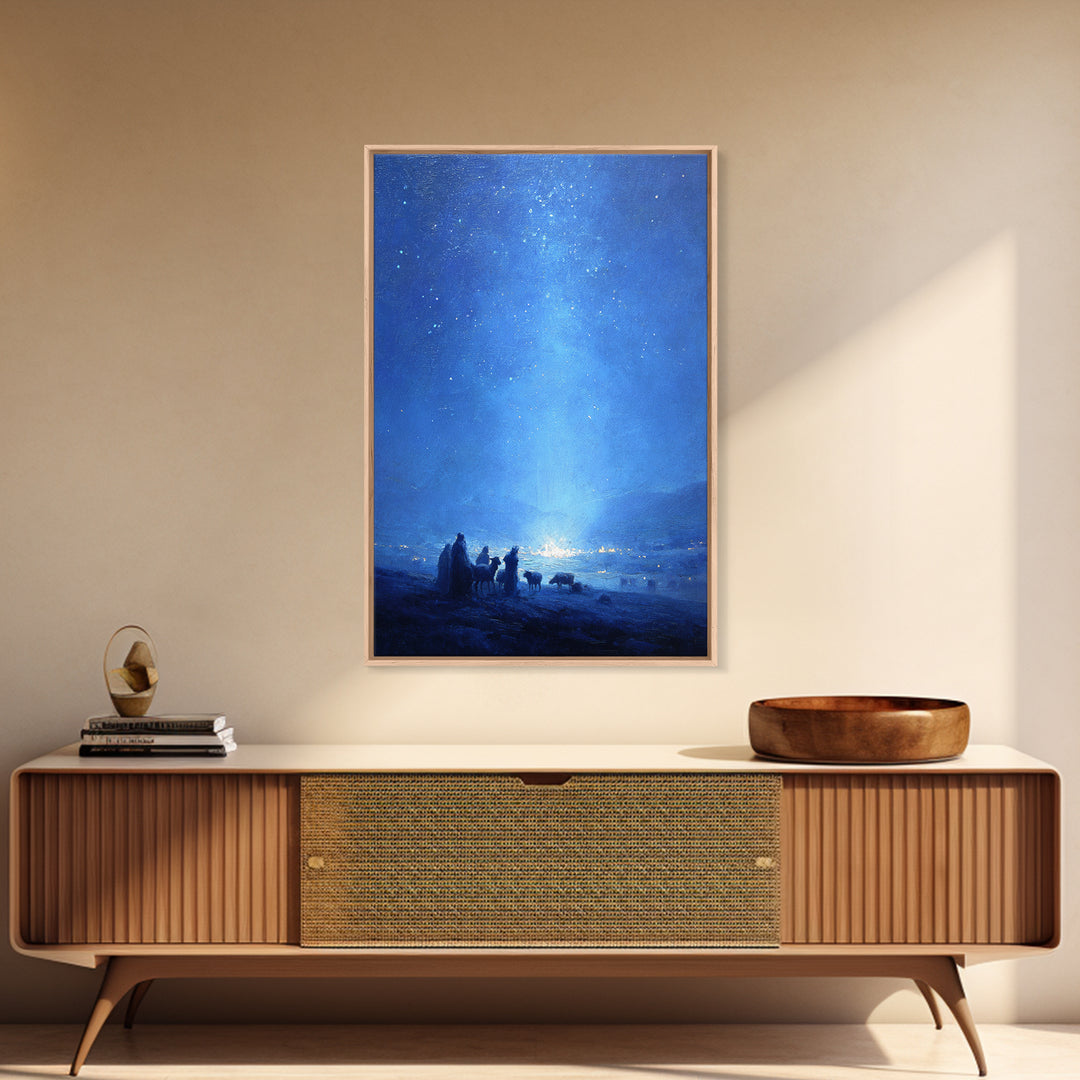Bethlehem Blue – Framed Canvas Print – Christian Wall Art – Christian Christmas Art – Christmas Canvas Wall Art – Blue Christian Art – Chri