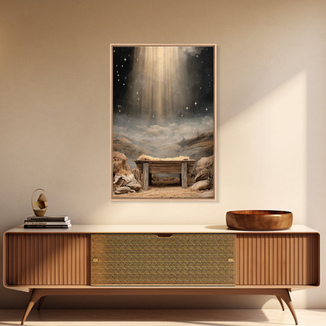 Star of Bethlehem Glow – Framed Canvas Print – Christian Art Canvas – Jesus Art – Christian Wall Art – Christmas Art – Christian Decor