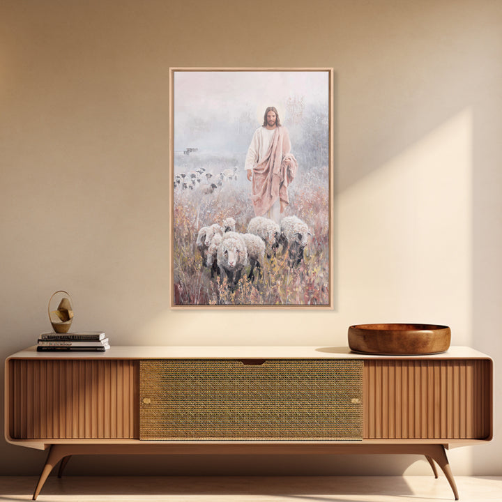 Morning Shepherd Path, Framed Canvas Print, Christian Art Canvas, Christian Wall Art, Christian Painting, Pastoral Scenery, Christian Decor