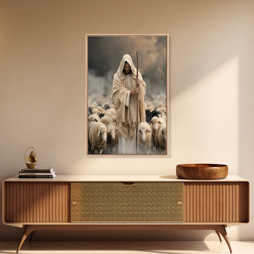 Eternal Shepherd Peace – Framed Canvas Print – Christian Art Canvas – Christian Wall Art – Jesus Painting – Christian Decorations – Christi