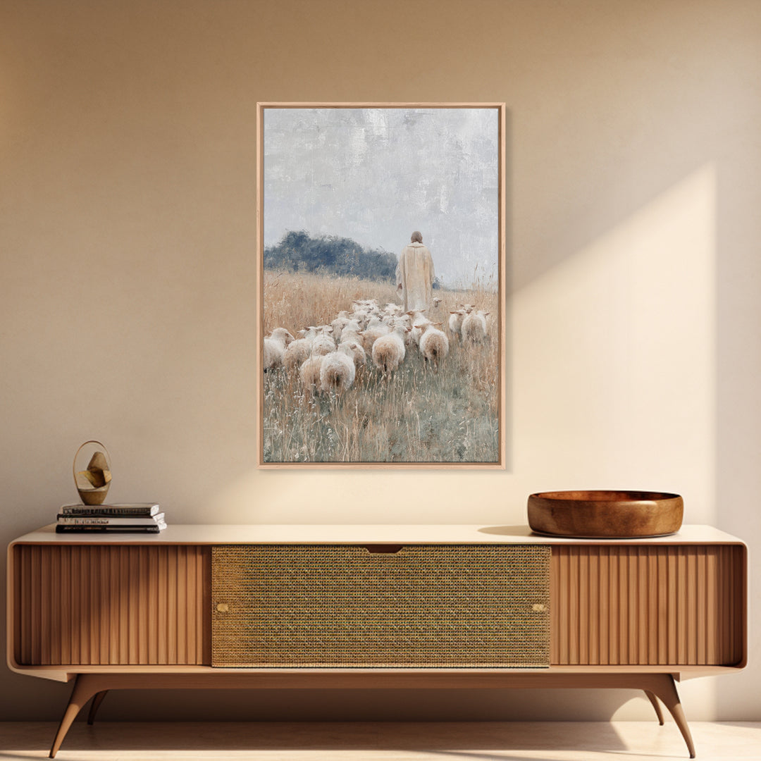 Shepherds Of Grace – Framed Canvas Print – Christian Wall Art – Modern Christian Painting – Jesus Art Print – Christian Decorations – Chris